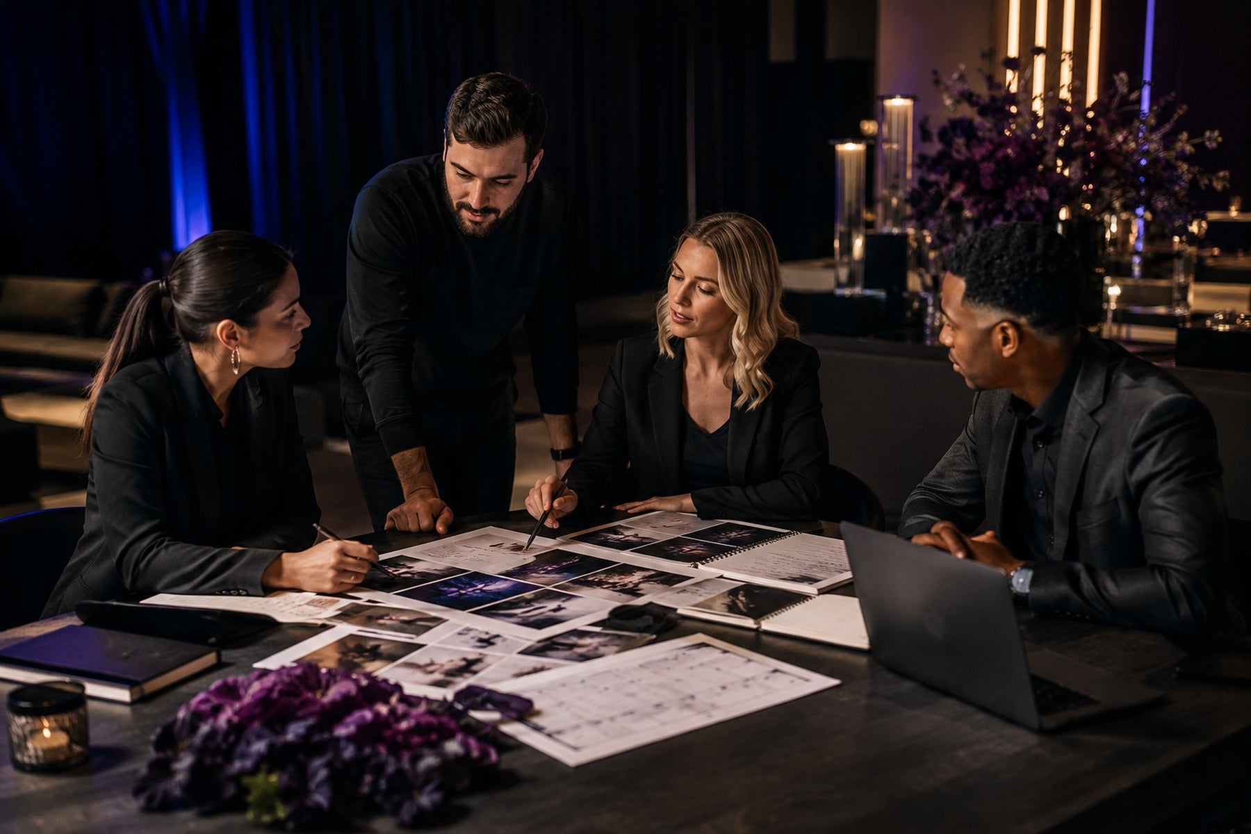 Creative event planning team developing a live experience